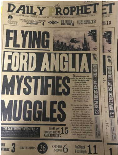 Harry Potter Flying Car Black and White Poster